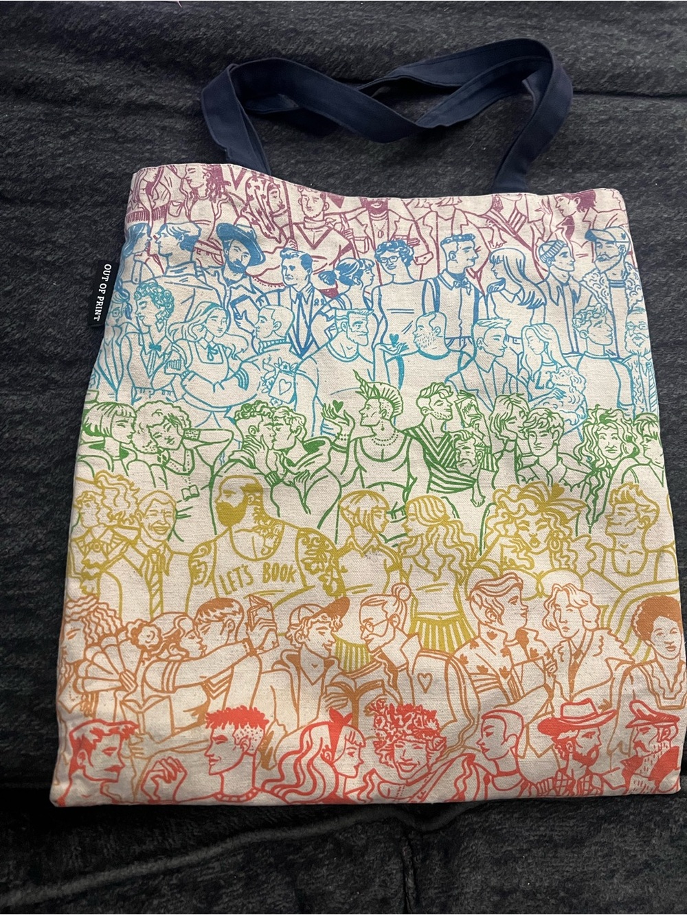 Out of print rainbow readers tote bag